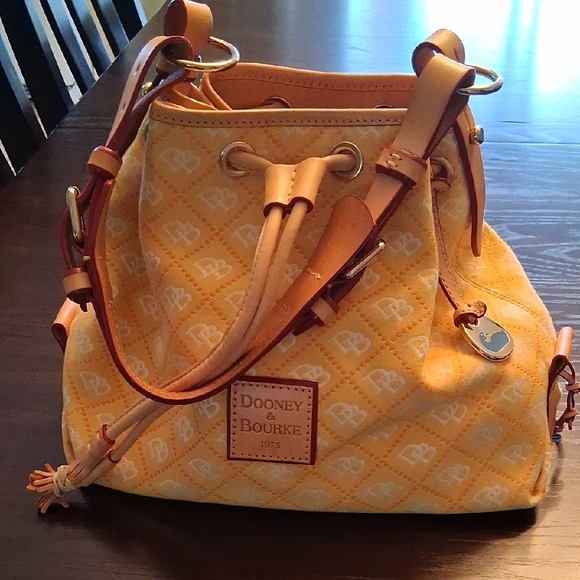 Dooney & Bourke Yellow Coated Cotton Drawstring Shoulder Bag - Picture 8 of 8